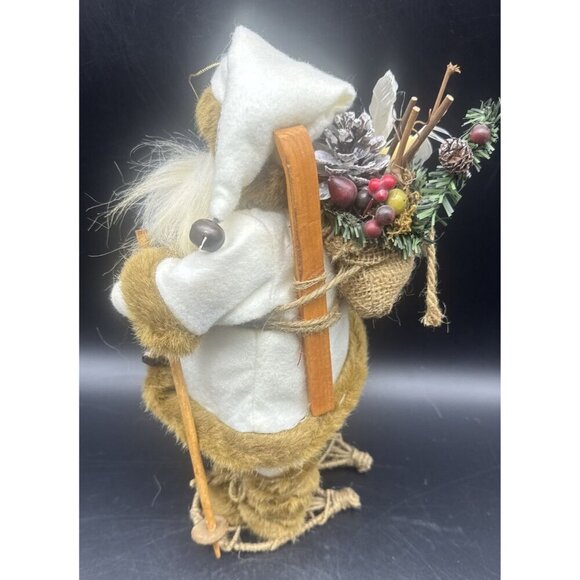 VTG Rustic Christmas St Nick Santa Claus w/ Snow Shoes Burlap Bag w/ Bird 13” - Picture 7 of 8